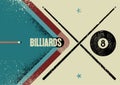 Billiards typographical vintage grunge style poster design. Retro vector illustration. Royalty Free Stock Photo